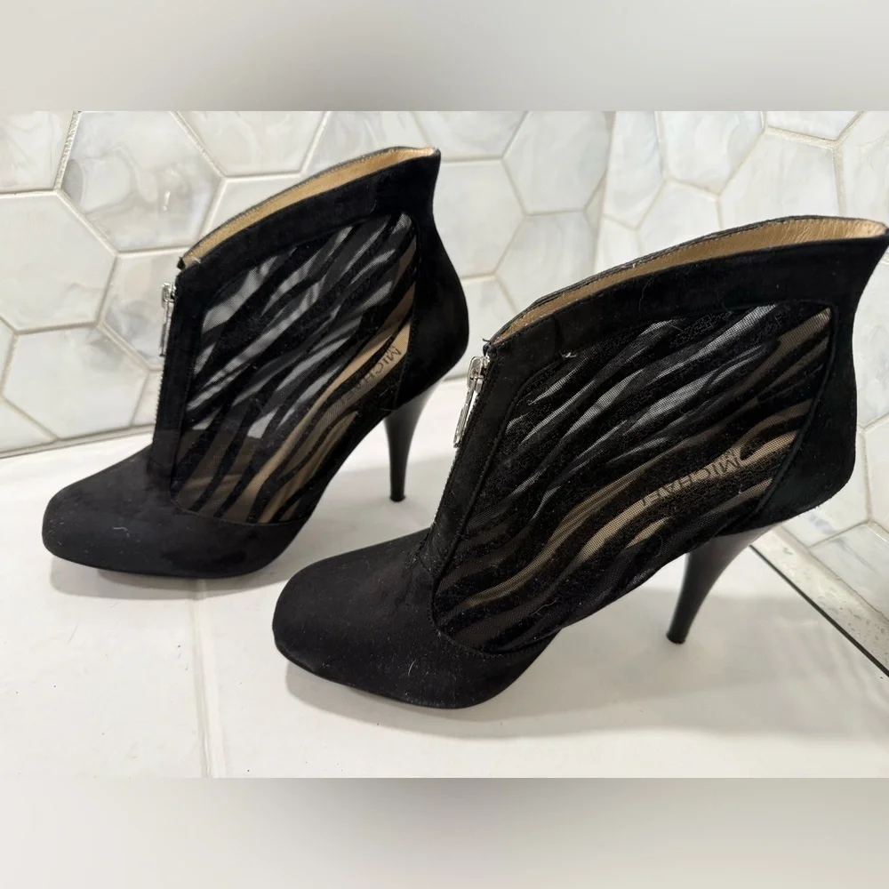 Michael Kors Fulton Black Suede & Mesh Bootie Size 8.5 Stiletto Boots Zippered